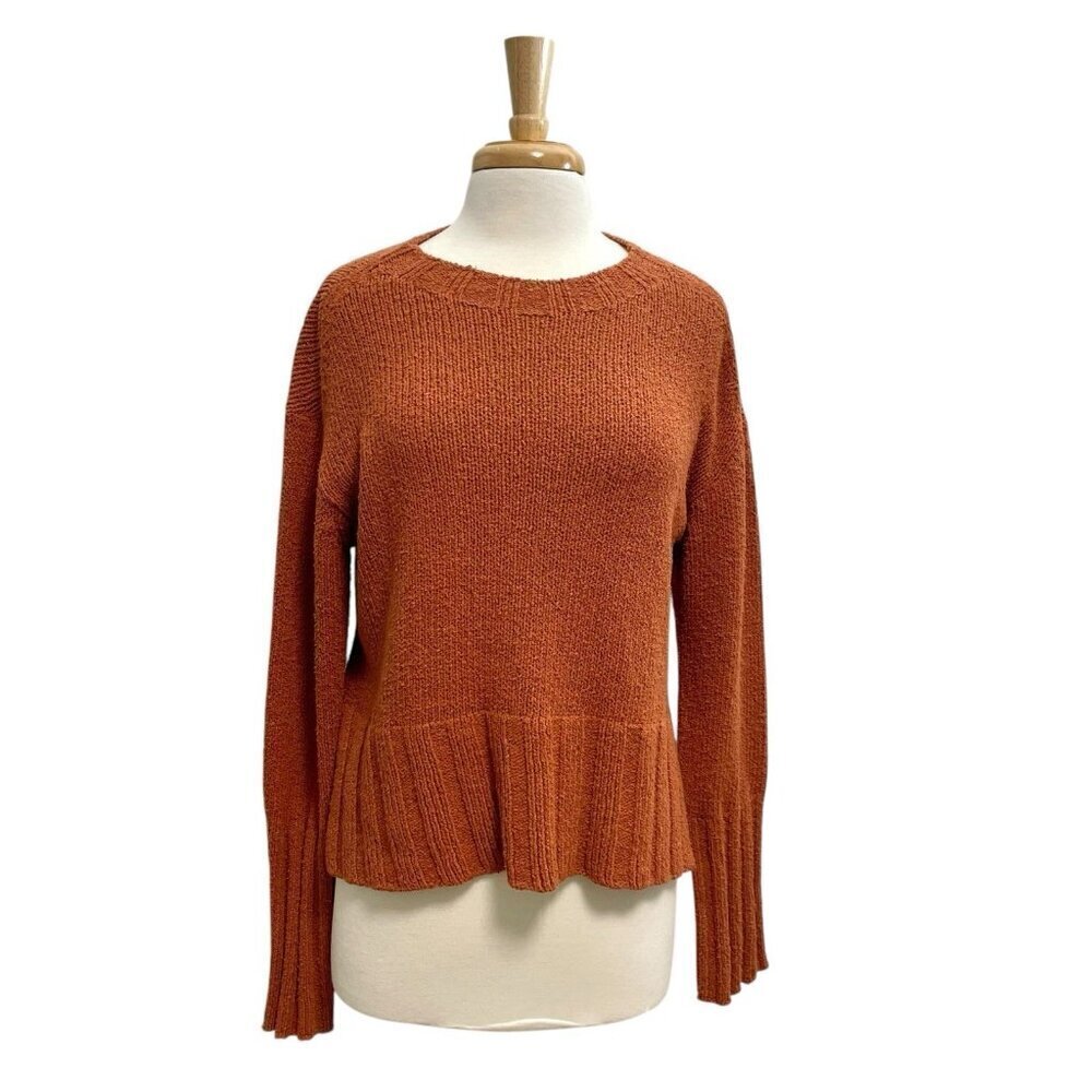 NWT J.CREW Textured Chunky Knit Pullover Sweater Ribbed Hem Rust size XS